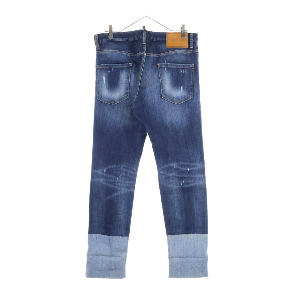 DSQUARED2(ディースクエアード) ダメージ加工ロールアップデニムパンツ インディゴブルー