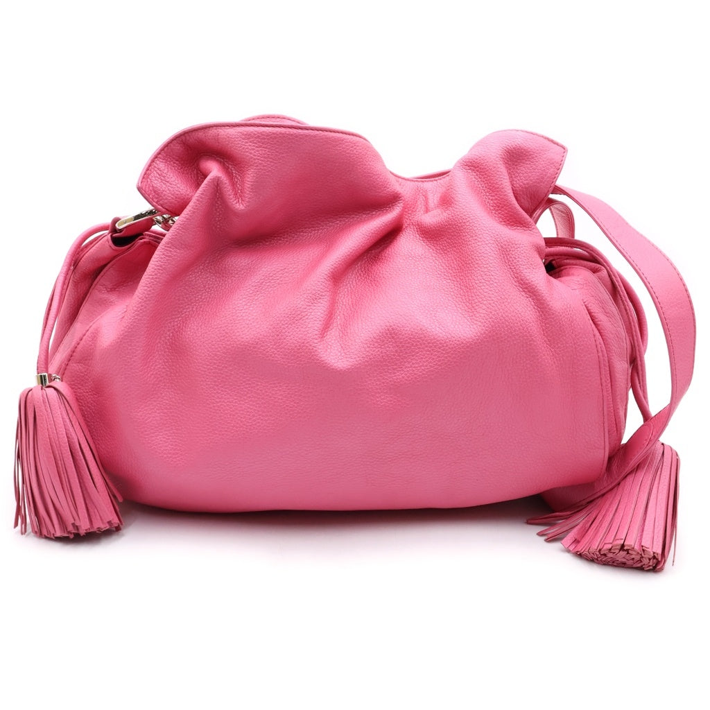 LOEWE(ロエベ) フラメンコ フリンジ ショルダーバック ハンドバッグ ピンク レザー レディース