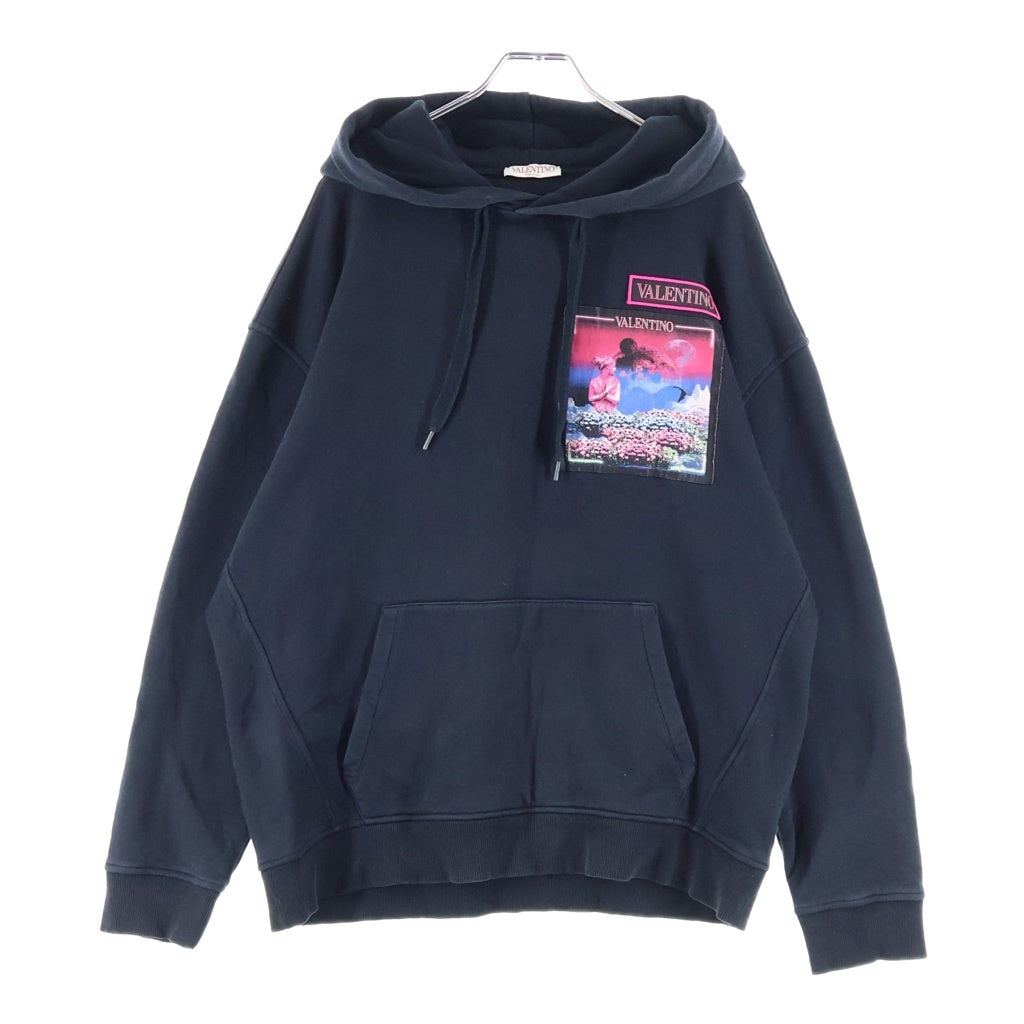VALENTINO(ヴァレンティノ) ロゴパッチ ドローストリング フーディー パーカー ブラック XV3MF21M862