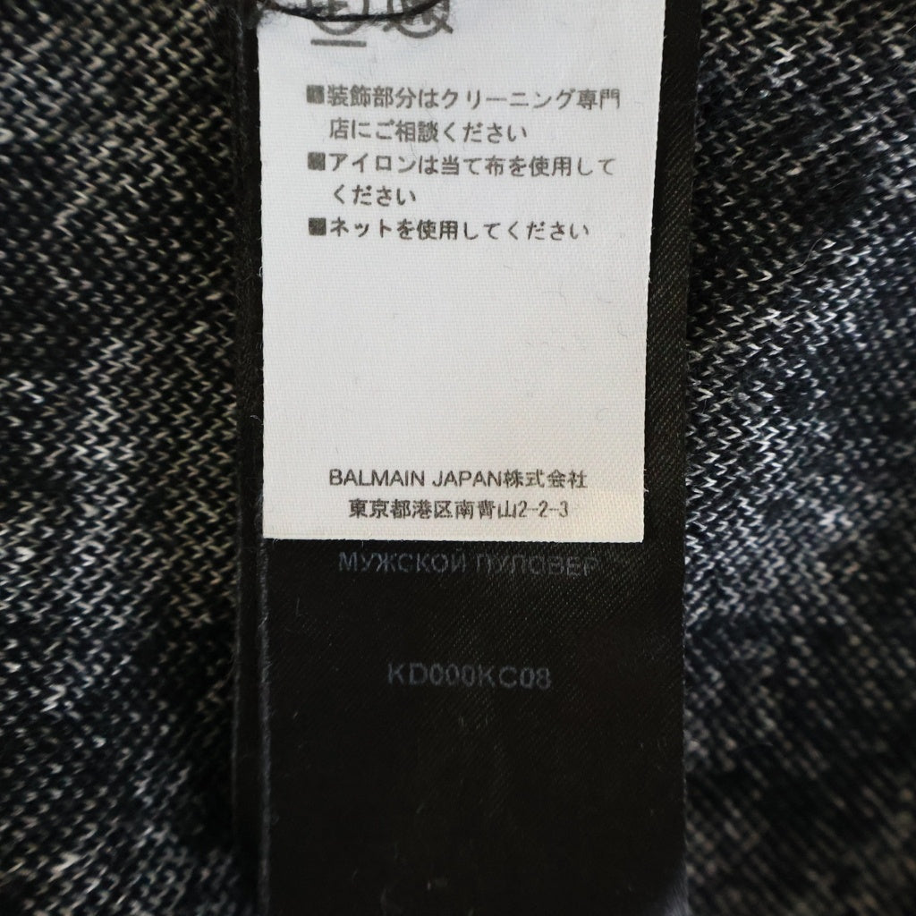 BALMAIN(バルマン) 千鳥格子柄ロゴニット ブラック×ホワイト ウール×リネン KD000KC08