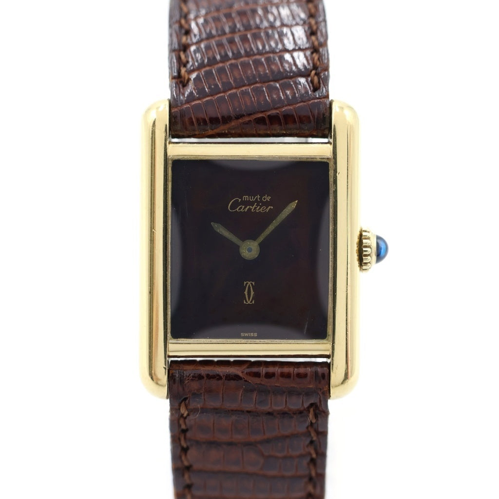 Cartier(カルティエ) マストタンクSM ヴェルメイユ ボルドー文字盤 レザーベルト SV925×GP 手巻き ヴィンテージ 腕時計 レディース