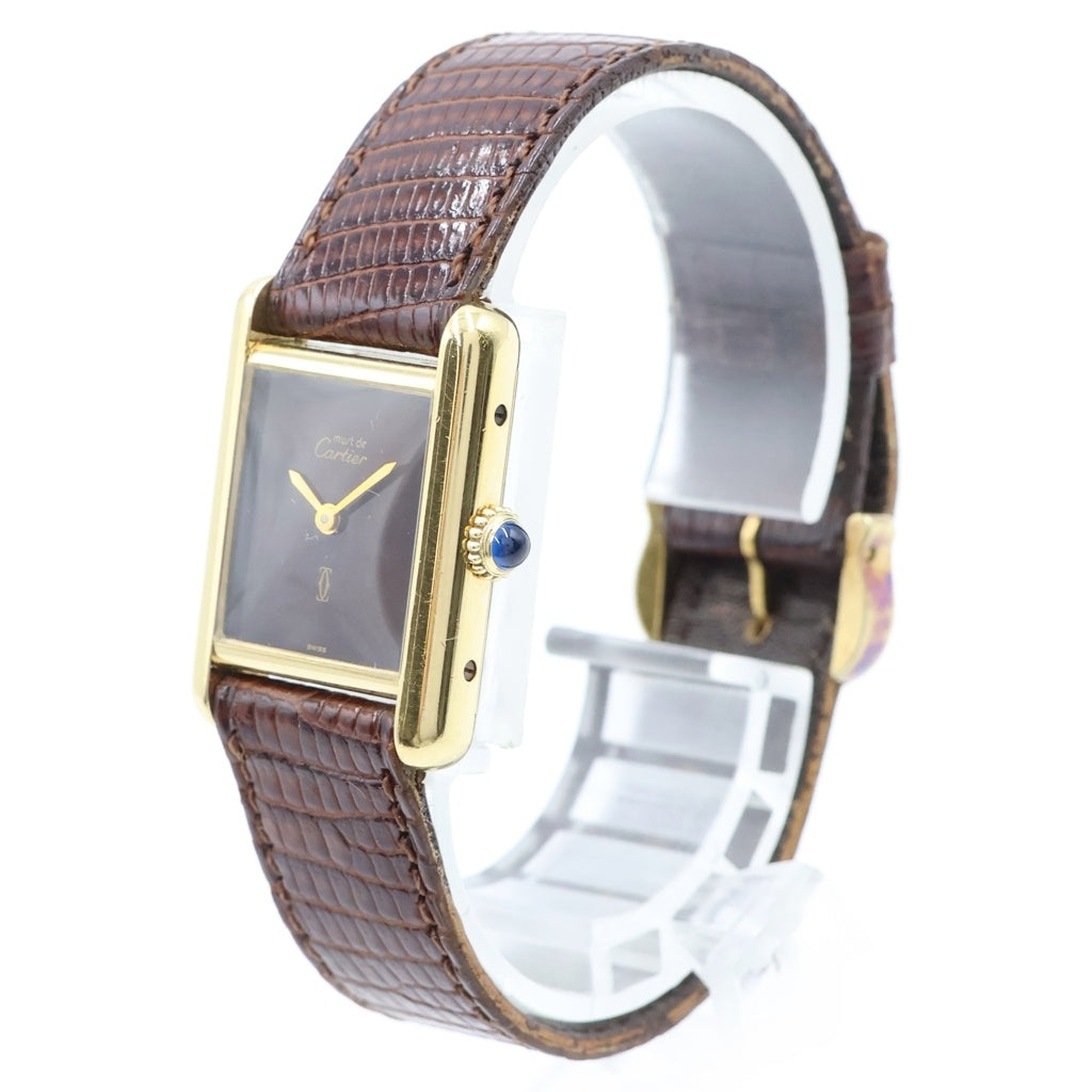 Cartier(カルティエ) マストタンクSM ヴェルメイユ ボルドー文字盤 レザーベルト SV925×GP 手巻き ヴィンテージ 腕時計 レディース
