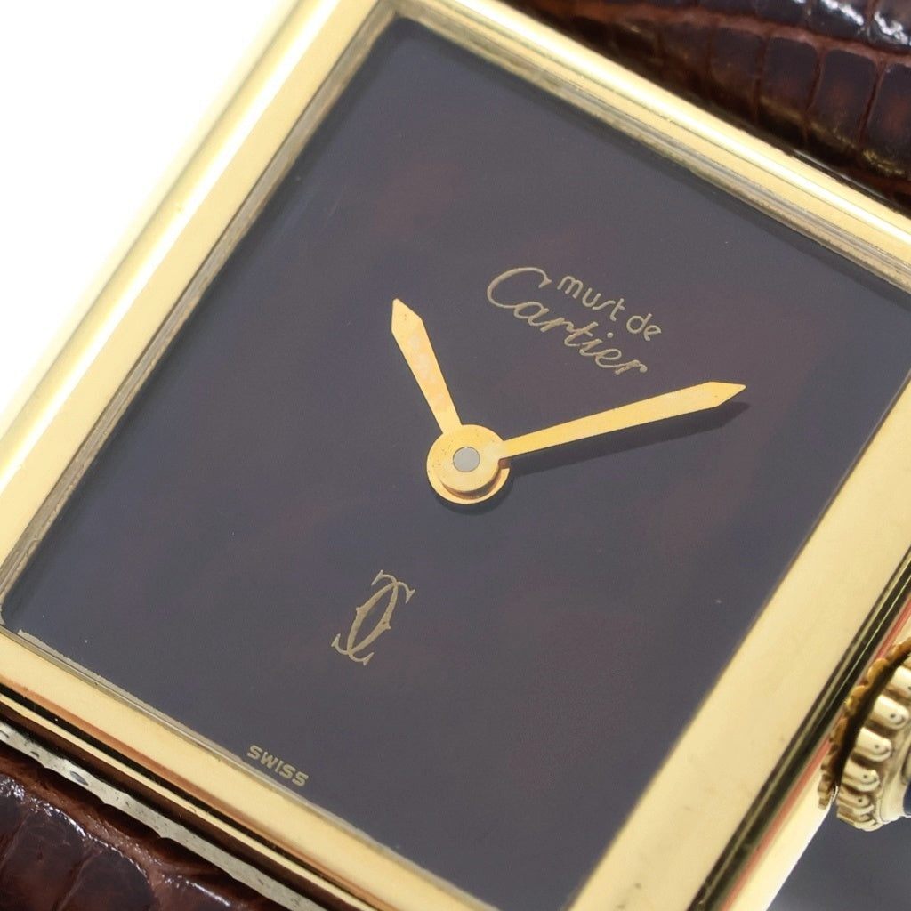 Cartier(カルティエ) マストタンクSM ヴェルメイユ ボルドー文字盤 レザーベルト SV925×GP 手巻き ヴィンテージ 腕時計 レディース