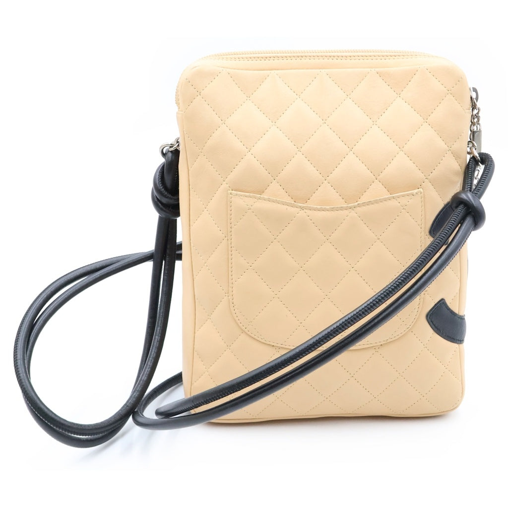 CHANEL(シャネル) カンボンライン バイカラー ショルダーバッグ ミニバッグ ベージュ×ブラック レザー シルバー金具 レディース