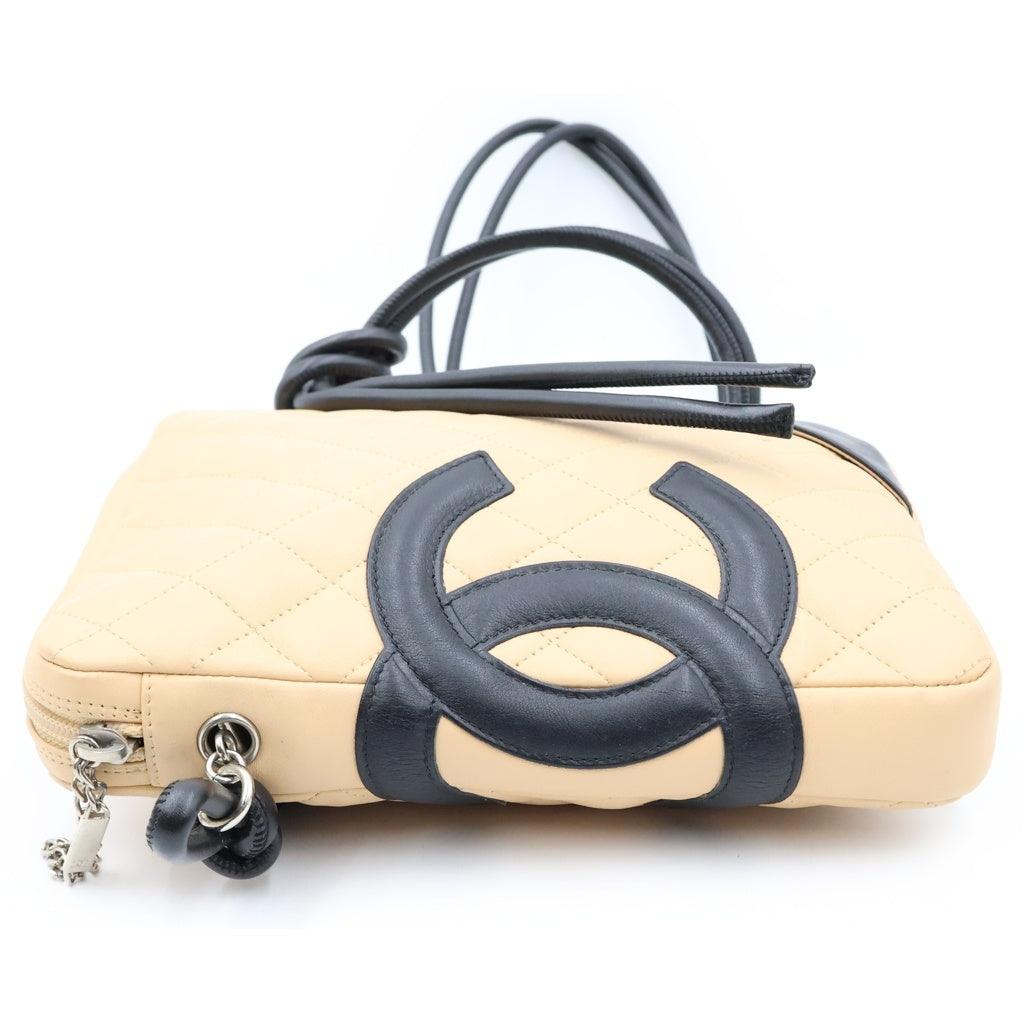 CHANEL(シャネル) カンボンライン バイカラー ショルダーバッグ ミニバッグ ベージュ×ブラック レザー シルバー金具 レディース