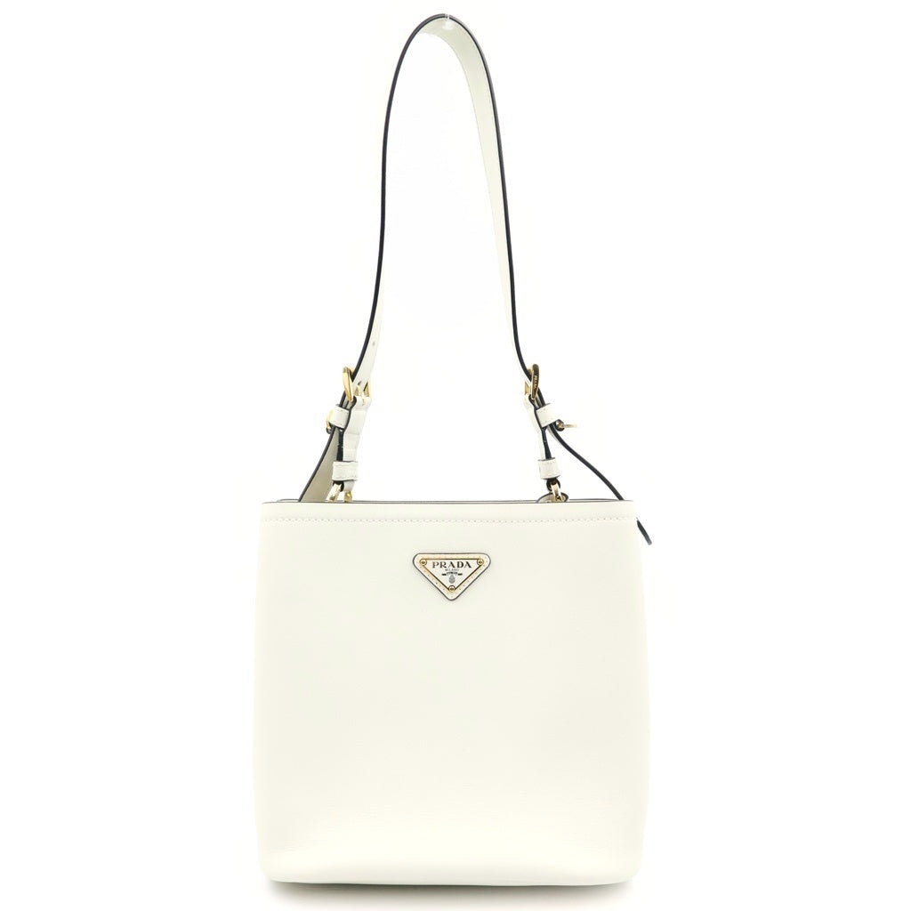 PRADA(プラダ) ミディアム レザーバッグ ショルダーバッグ ホワイト レザー 1BE080 ゴールド金具 レディース