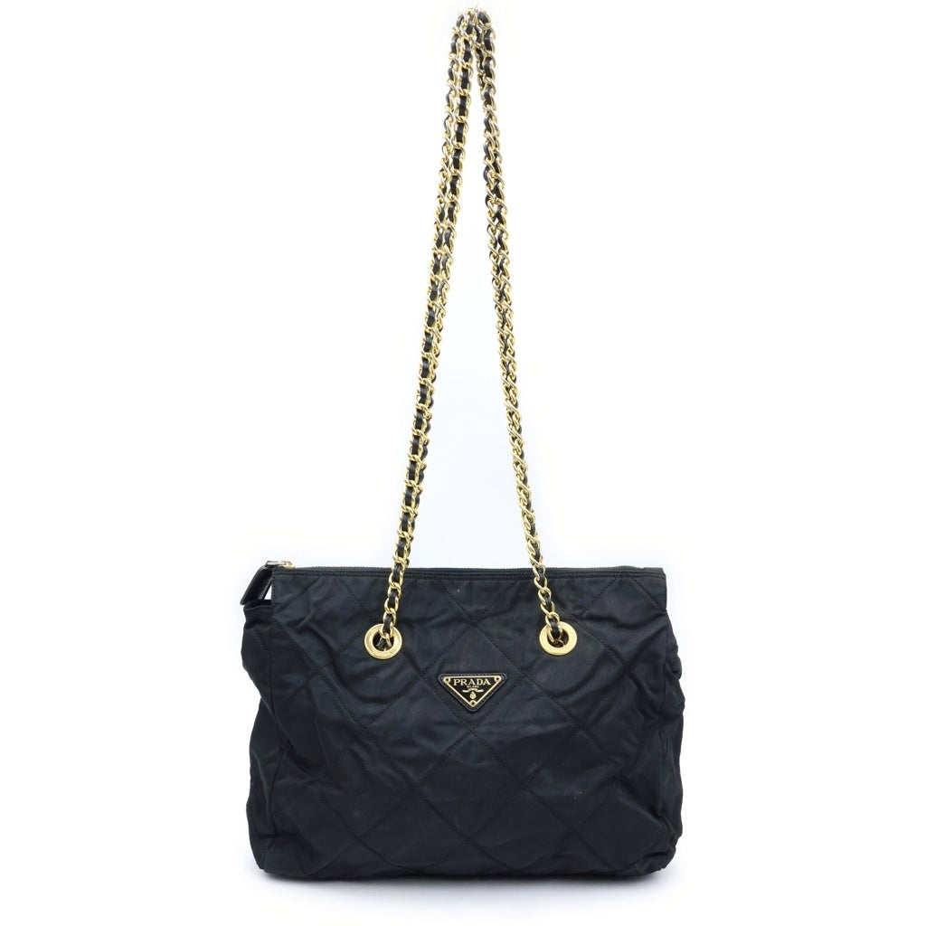 PRADA(プラダ) チェーントートバッグ ハンドバッグ ブラック ナイロン B1239Y ゴールド金具 レディース