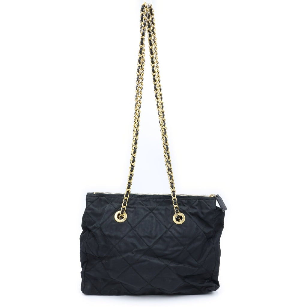 PRADA(プラダ) チェーントートバッグ ハンドバッグ ブラック ナイロン B1239Y ゴールド金具 レディース