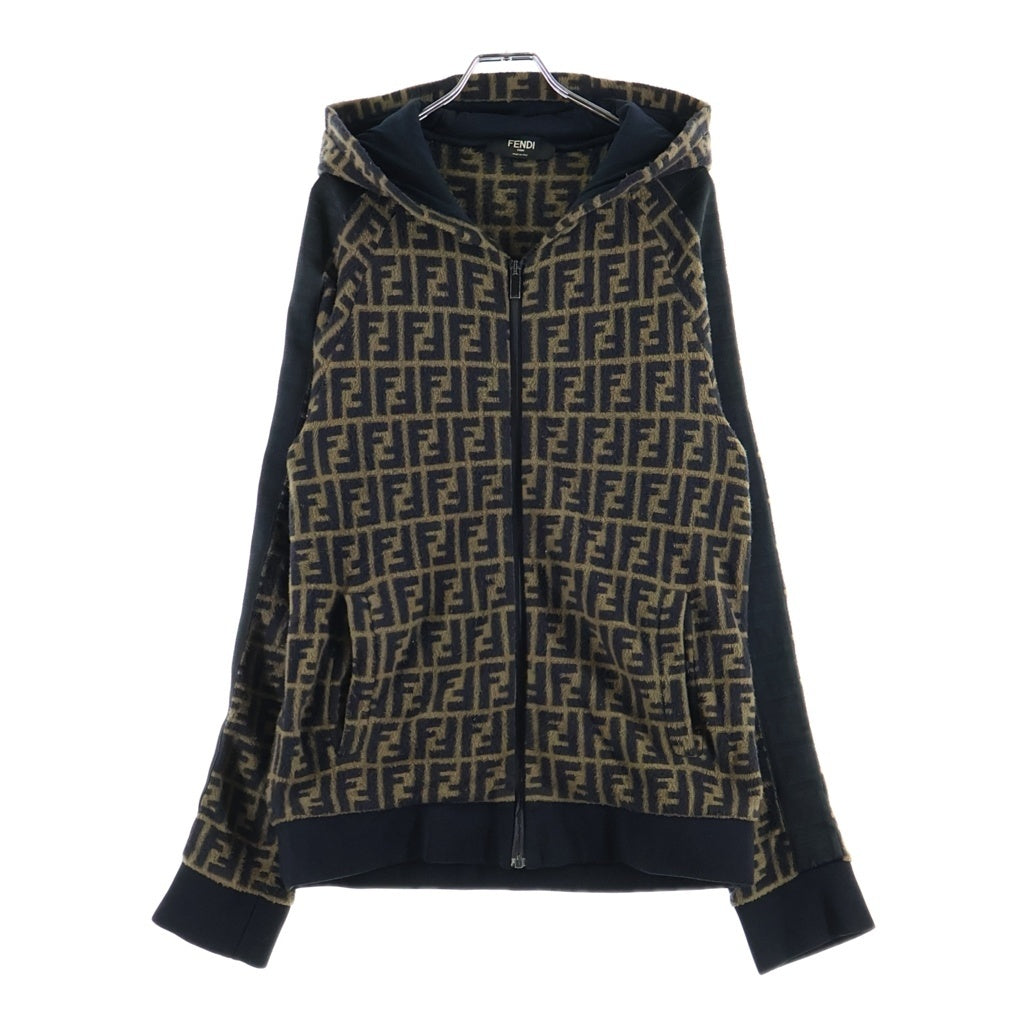 FENDI(フェンディ) FFロゴ ズッカ柄 ポリエステル フリース ジップアップパーカー フーディ #XL ブラウン FAF533A68X
