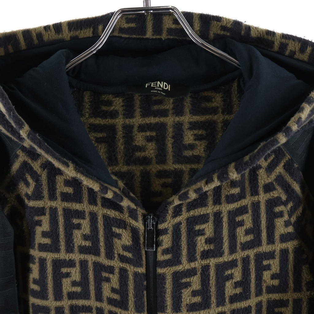 FENDI(フェンディ) FFロゴ ズッカ柄 ポリエステル フリース ジップアップパーカー フーディ #XL ブラウン FAF533A68X