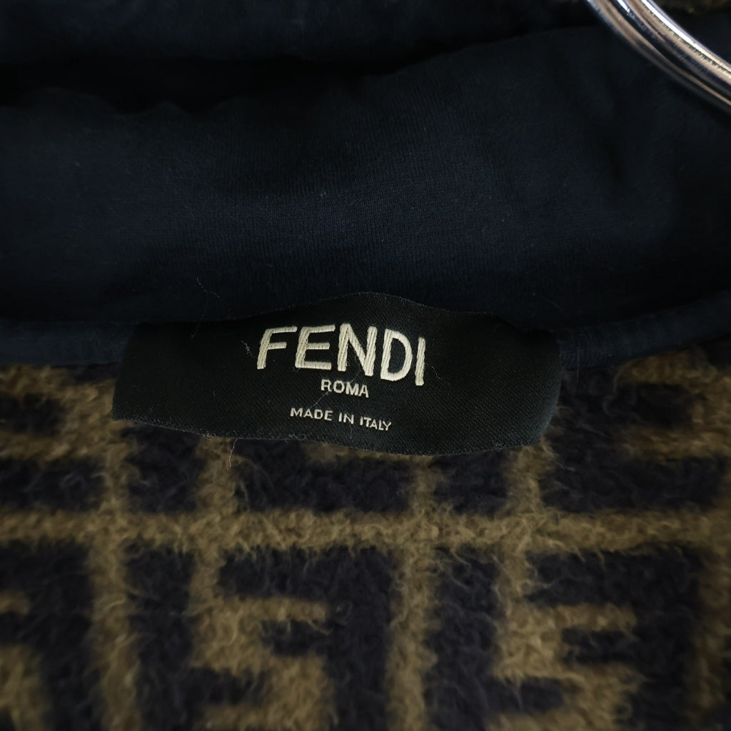 FENDI(フェンディ) FFロゴ ズッカ柄 ポリエステル フリース ジップアップパーカー フーディ #XL ブラウン FAF533A68X