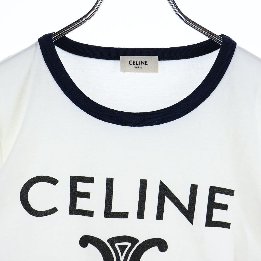 CELINE(セリーヌ) トリオンフ ロゴプリント コットン 半袖 クラシック Tシャツ カットソー #XS ホワイト 2X872671Q.01NB レディース