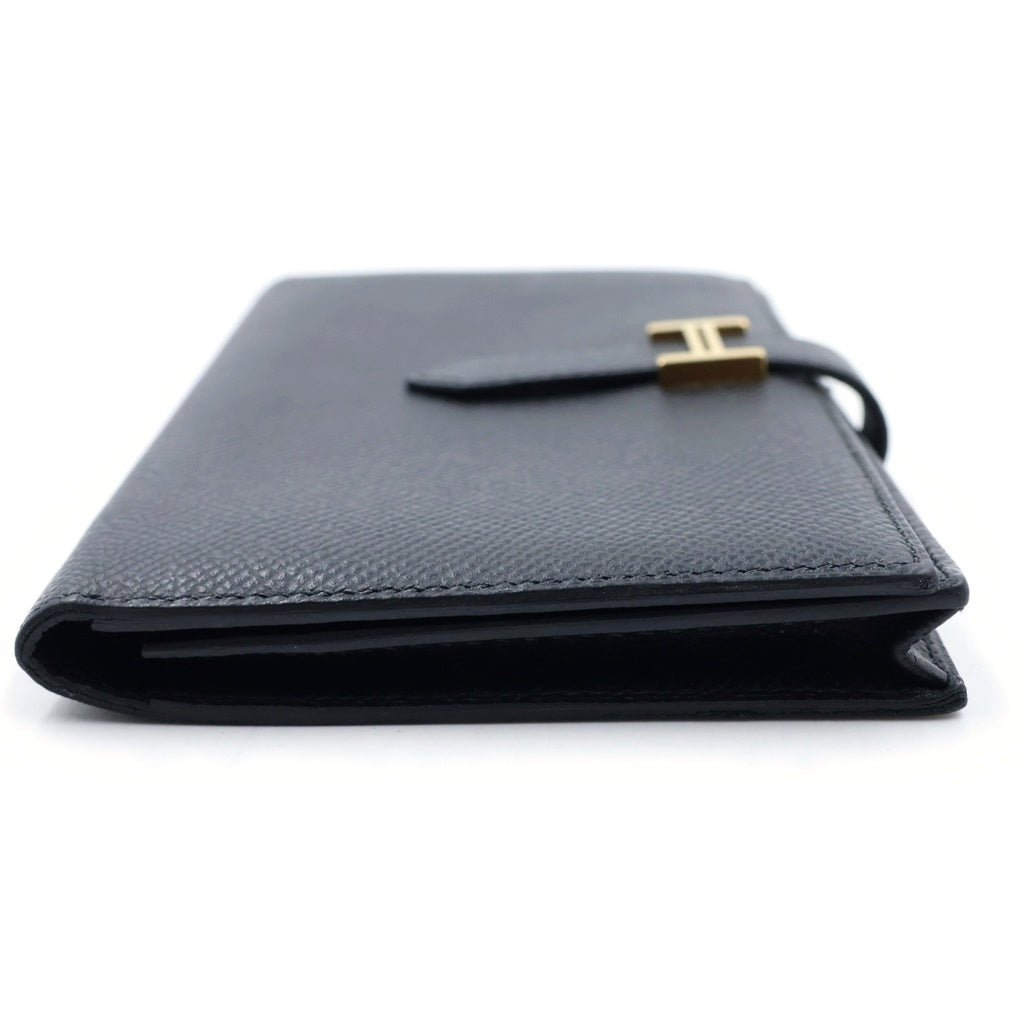 HERMES(エルメス) ベアンスフレ ロングウォレット 長財布 ブラック レザー エプソン ゴールド金具 D刻印 レディース