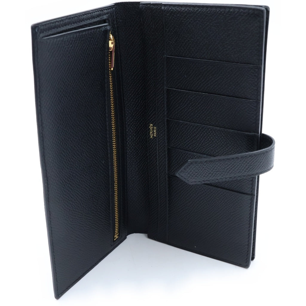 HERMES(エルメス) ベアンスフレ ロングウォレット 長財布 ブラック レザー エプソン ゴールド金具 D刻印 レディース