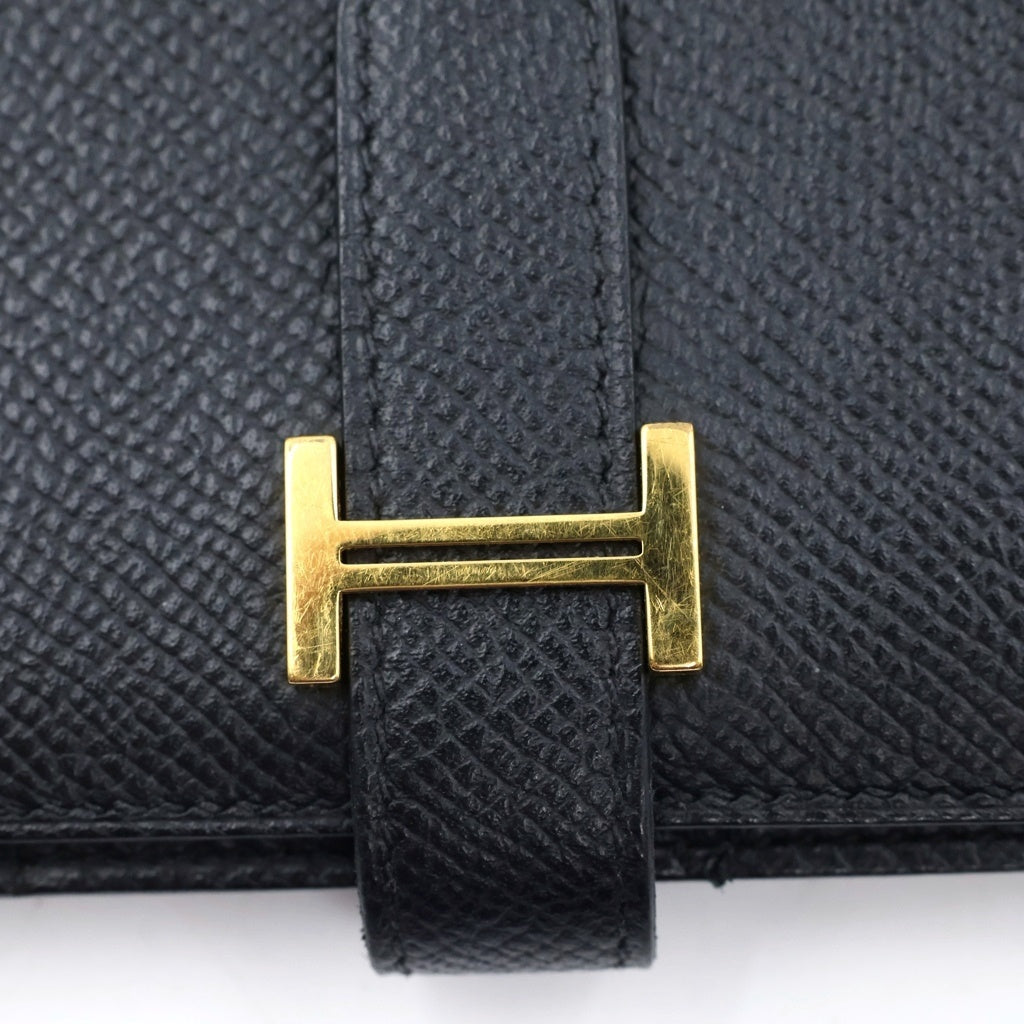 HERMES(エルメス) ベアンスフレ ロングウォレット 長財布 ブラック レザー エプソン ゴールド金具 D刻印 レディース