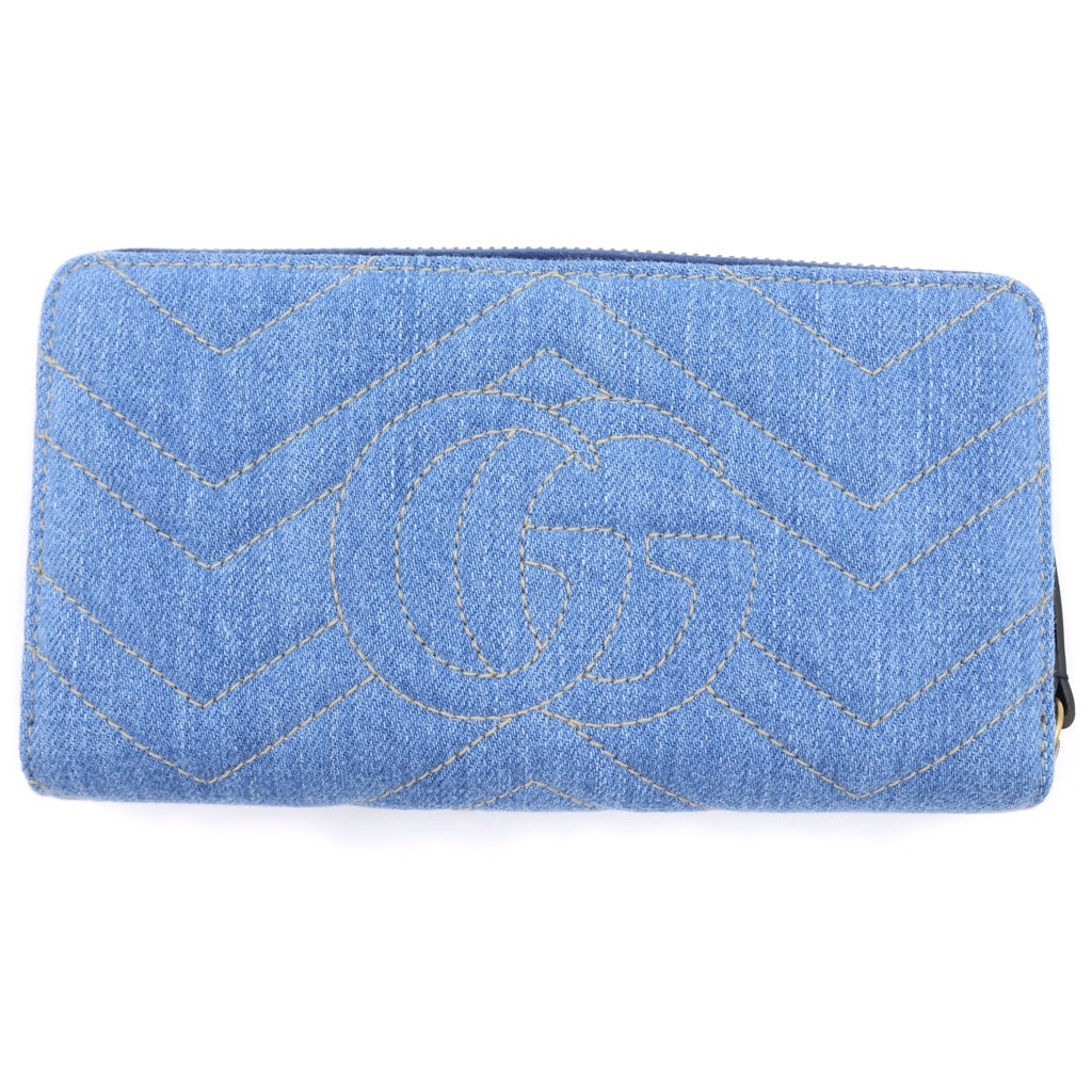 GUCCI(グッチ) GGマーモント フラワーエンブロイダリー シェブロンラウンドファスナー長財布 ウォレット マルチカラー デニム 443123 レディース
