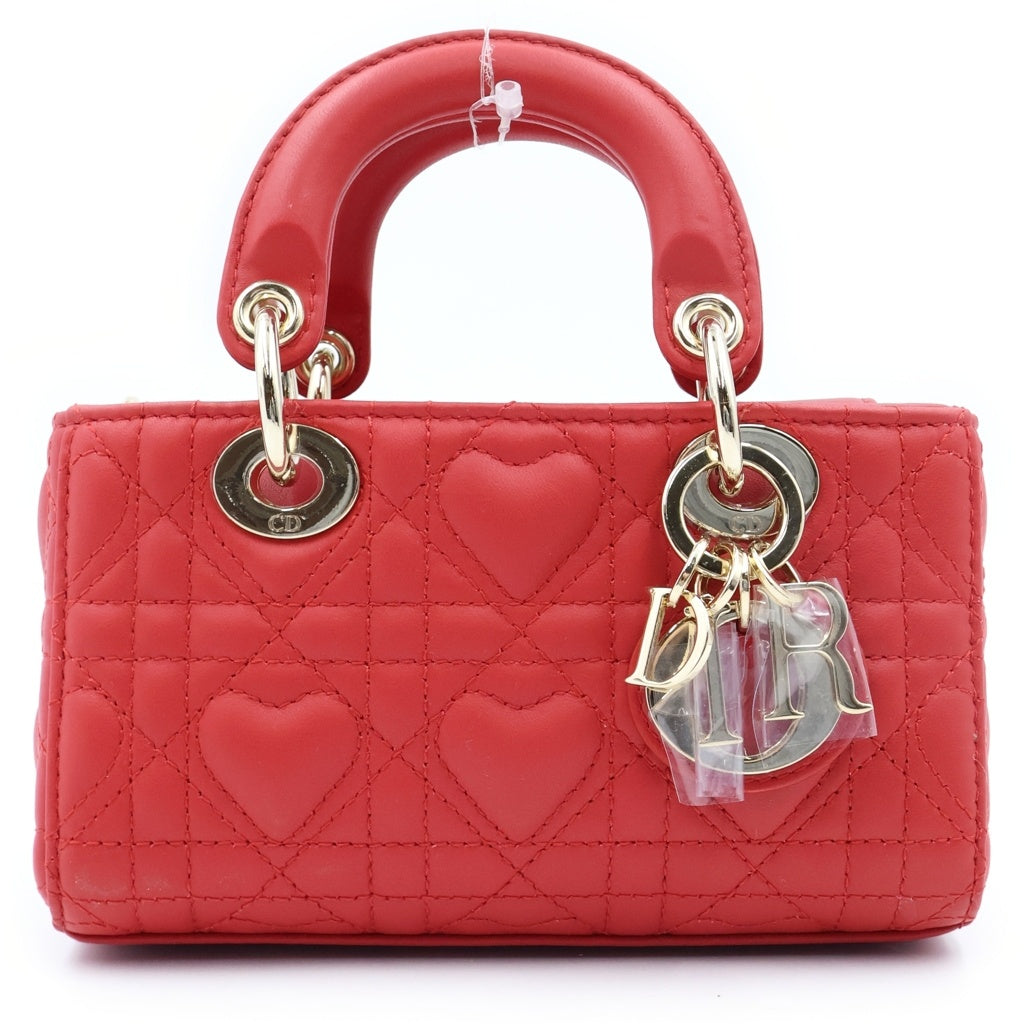 Christian Dior(クリスチャンディオール) LADY D-JOY マイクロバッグ カナージュ レザー ゴールド金具 2WAY ハンドバッグ ショルダーバッグ レッド レディース