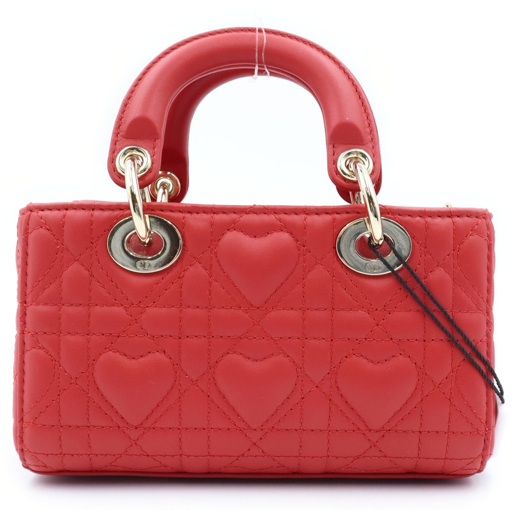 Christian Dior(クリスチャンディオール) LADY D-JOY マイクロバッグ カナージュ レザー ゴールド金具 2WAY ハンドバッグ ショルダーバッグ レッド レディース