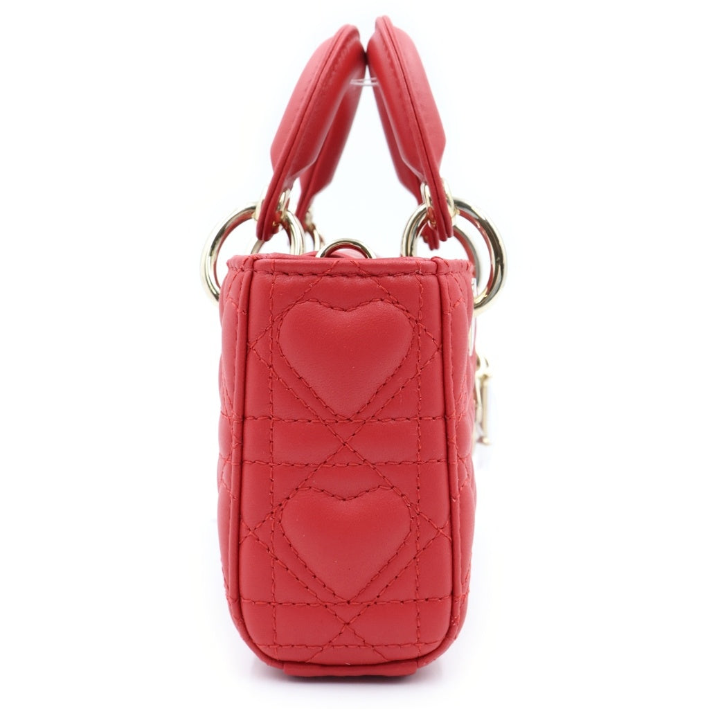 Christian Dior(クリスチャンディオール) LADY D-JOY マイクロバッグ カナージュ レザー ゴールド金具 2WAY ハンドバッグ ショルダーバッグ レッド レディース