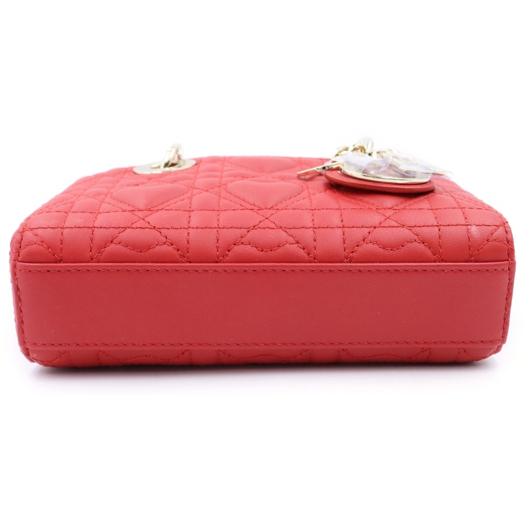Christian Dior(クリスチャンディオール) LADY D-JOY マイクロバッグ カナージュ レザー ゴールド金具 2WAY ハンドバッグ ショルダーバッグ レッド レディース