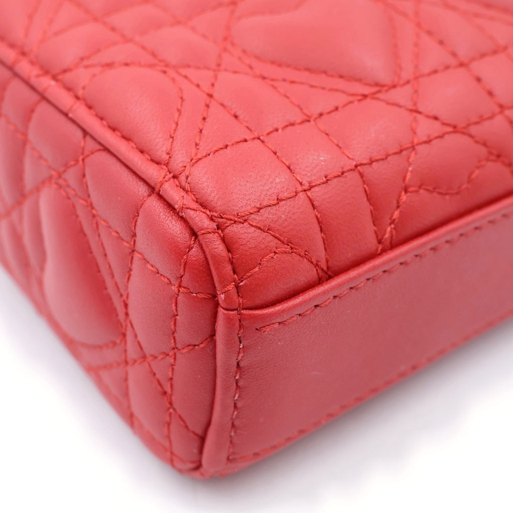 Christian Dior(クリスチャンディオール) LADY D-JOY マイクロバッグ カナージュ レザー ゴールド金具 2WAY ハンドバッグ ショルダーバッグ レッド レディース