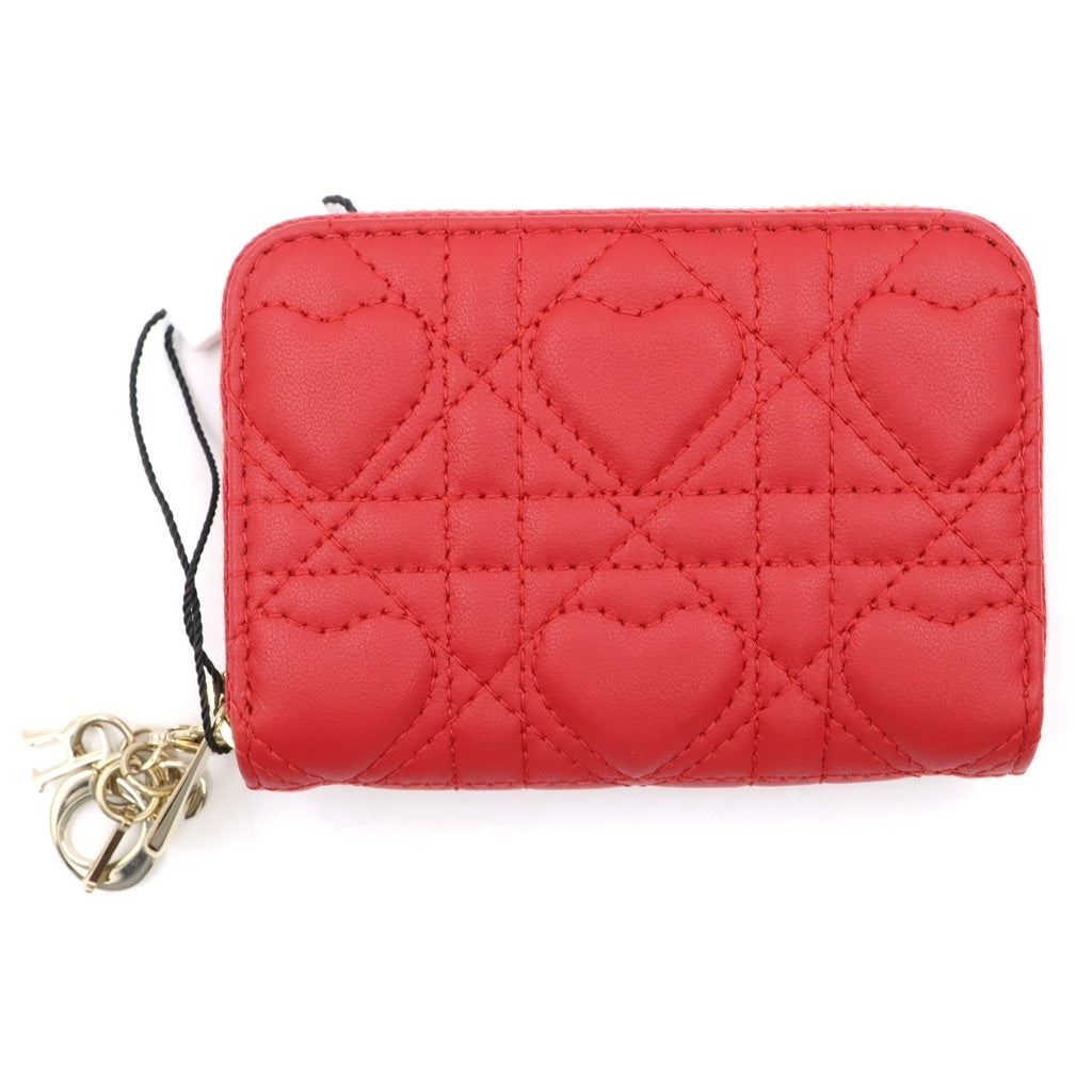 Christian Dior(クリスチャンディオール) カナージュハート ミニ財布 コインケース レッド レザー ゴールド金具 レディース