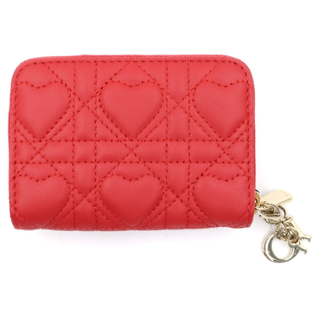 Christian Dior(クリスチャンディオール) カナージュハート ミニ財布 コインケース レッド レザー ゴールド金具 レディース