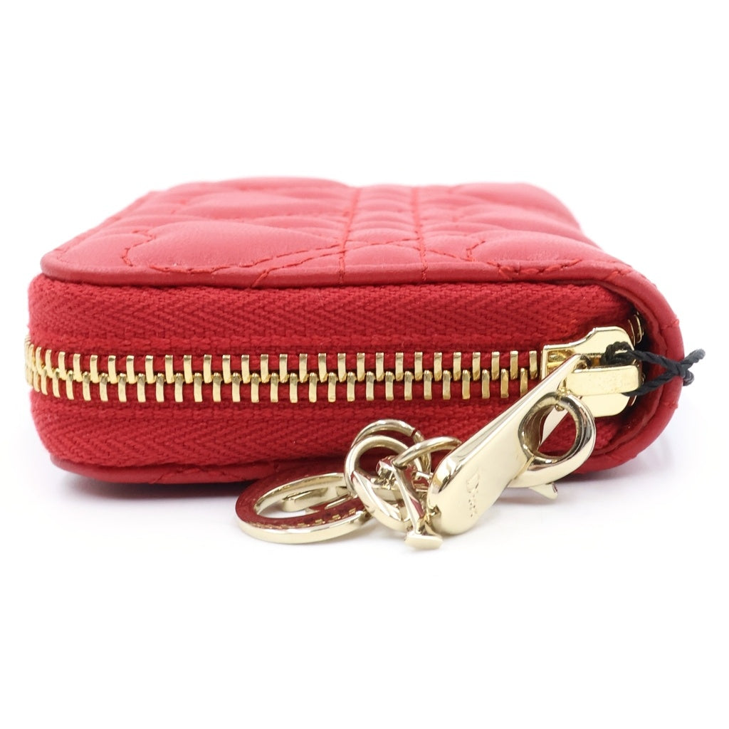 Christian Dior(クリスチャンディオール) カナージュハート ミニ財布 コインケース レッド レザー ゴールド金具 レディース