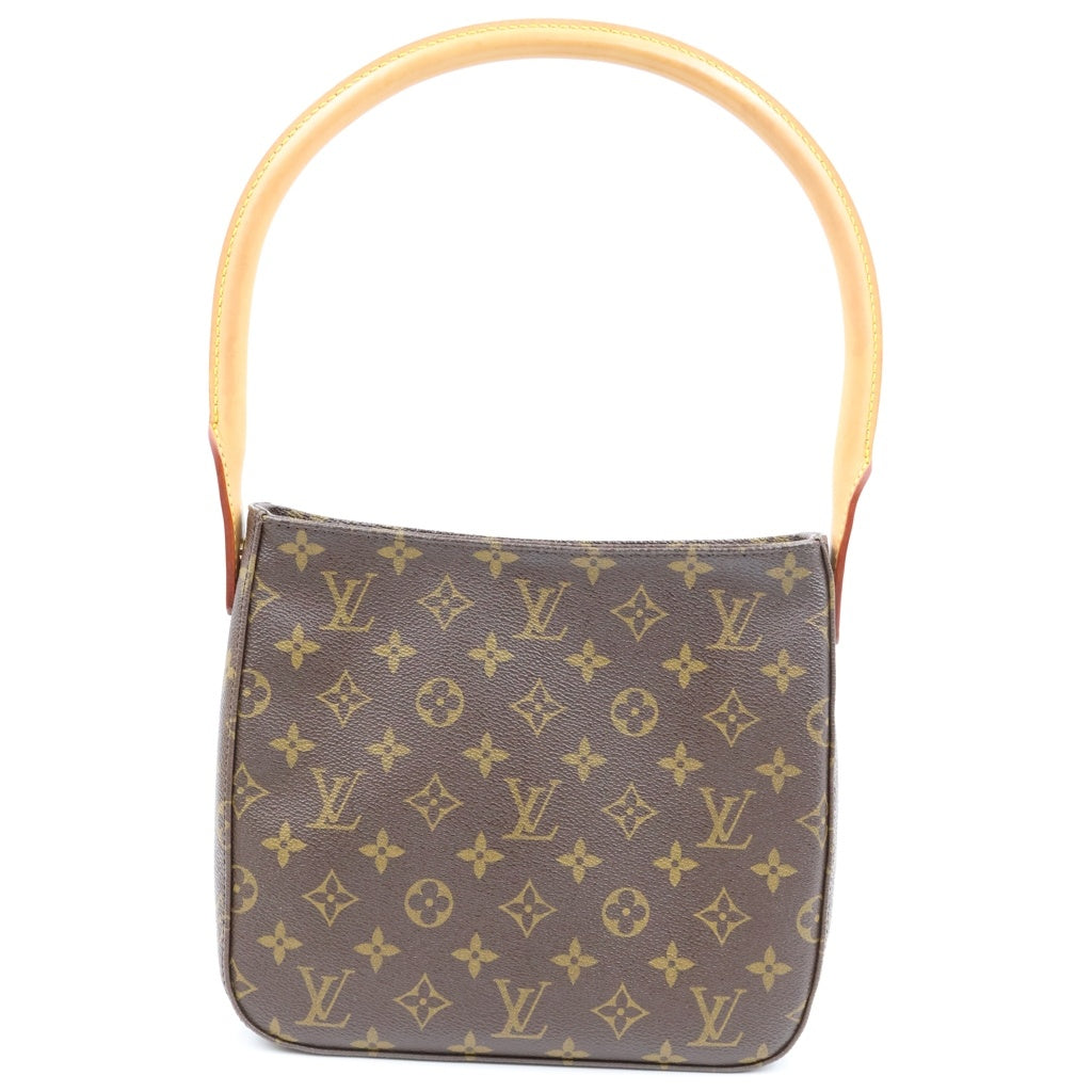 LOUIS VUITTON(ルイヴィトン) ルイヴィトン モノグラム ルーピングMM ハンドバッグ ワンショルダーバッグ ブラウン レザー×PVC M51146 ゴールド金具 レディース