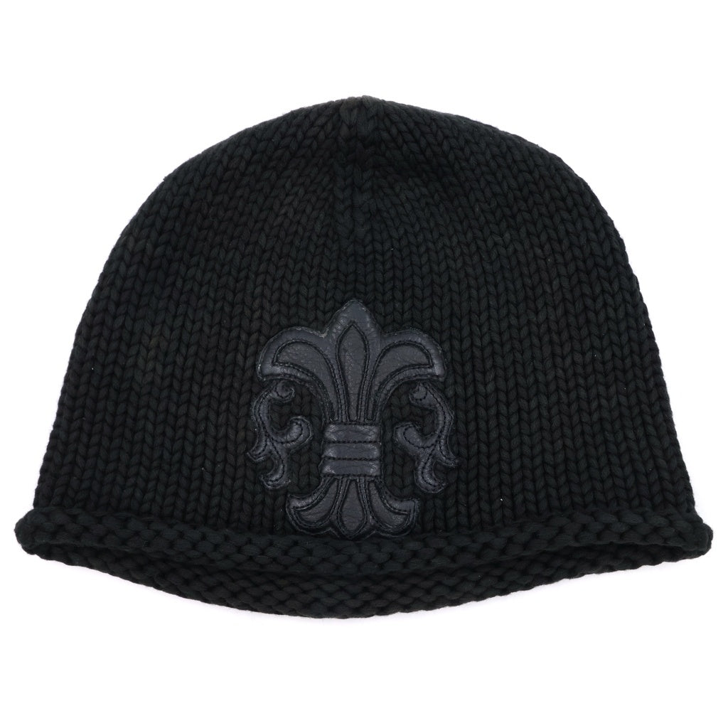 CHROME HEARTS(クロムハーツ) COTTON BEANIE CAP BS FLEUR コットン×レザー BSフレア ビーニーキャップ ニットキャップ ニット帽 ブラック