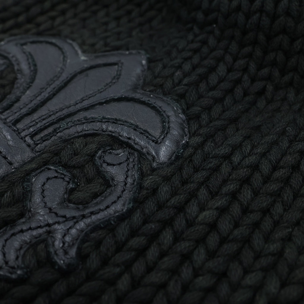 CHROME HEARTS(クロムハーツ) COTTON BEANIE CAP BS FLEUR コットン×レザー BSフレア ビーニーキャップ ニットキャップ ニット帽 ブラック