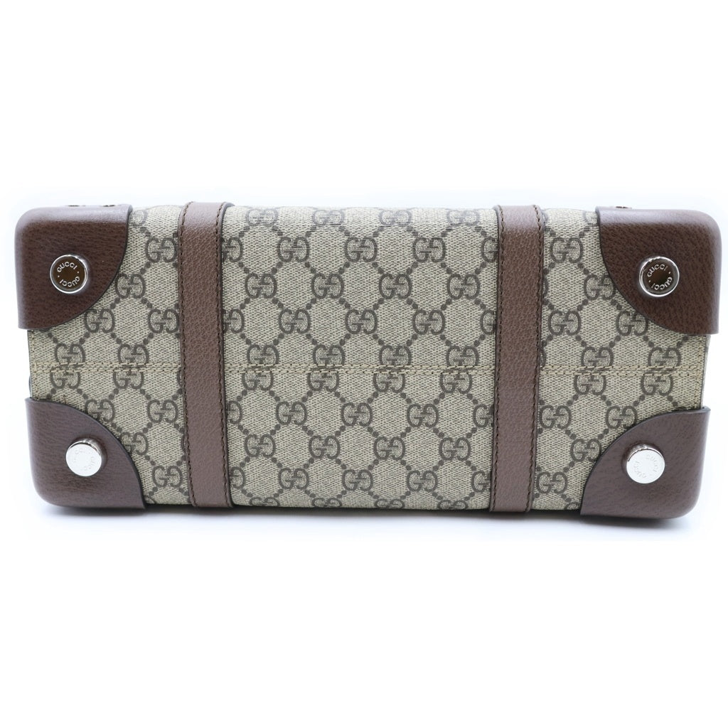 GUCCI(グッチ) GGスプリーム トートバッグ ハンドバッグ ベージュ ブラウン PVCレザー 643814 シルバー金具 レディース