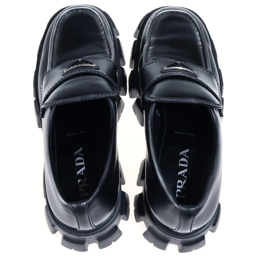 PRADA(プラダ) 22AW MONOLITH BRUSHED LEATHER LOAFERS モノリス ブラッシュドレザーローファー レザーシューズ ブラック 2DE129