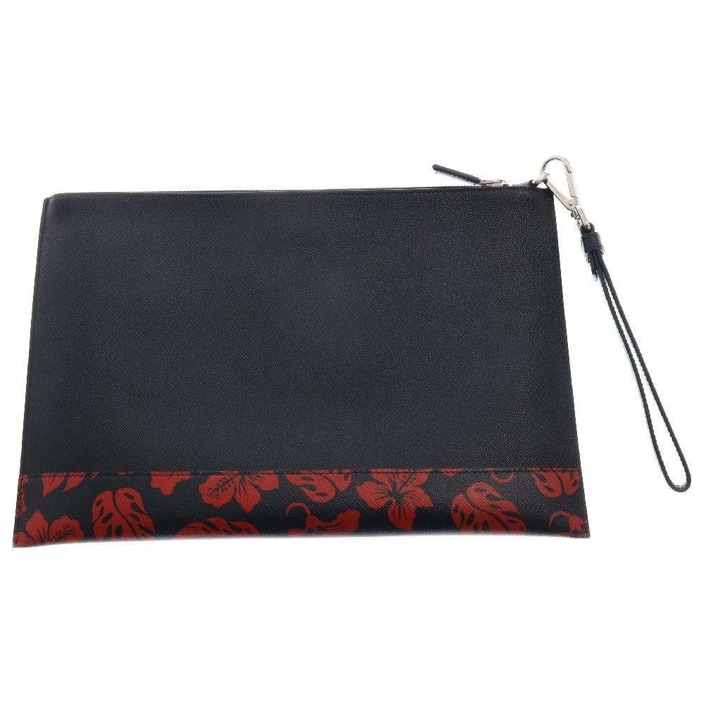PRADA(プラダ) セカンドバッグ 花柄 ブラック×レッド レザー クラッチバッグ フラワーモチーフ 2NH001