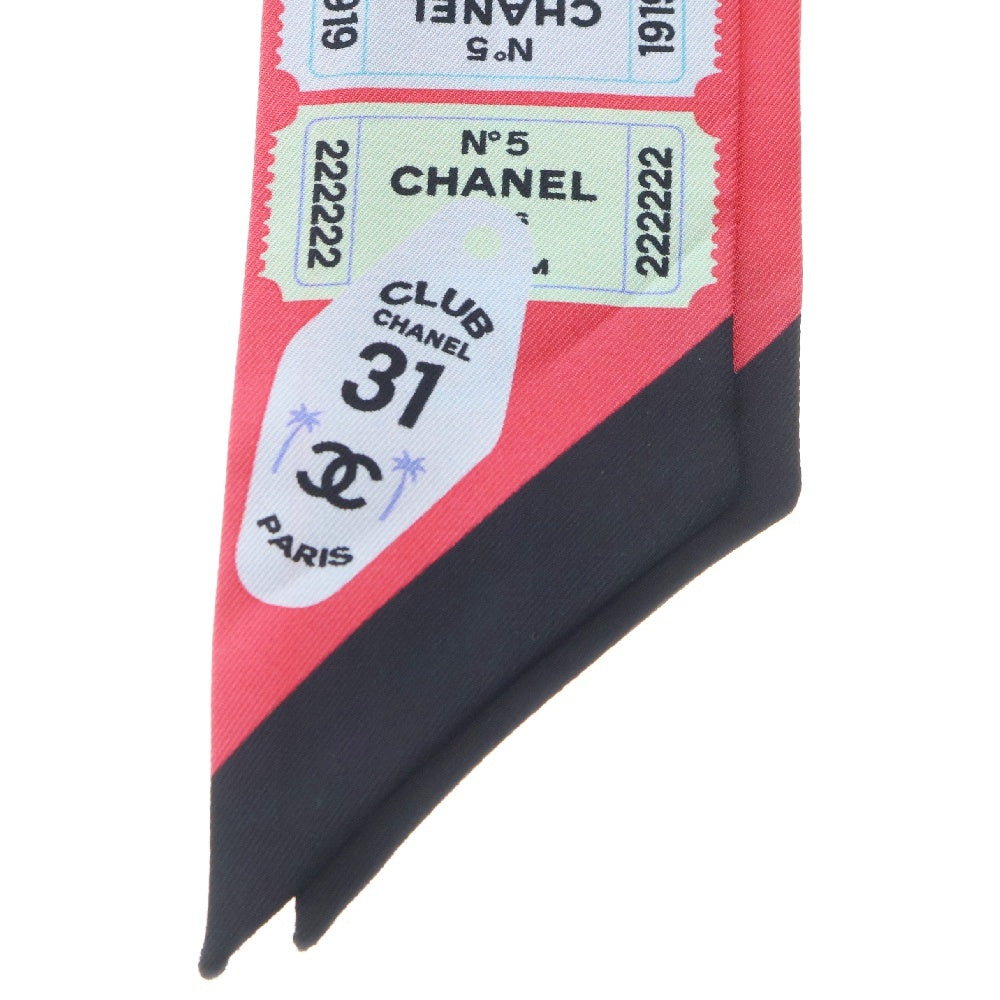 CHANEL(シャネル) ココマーク スカーフ レッド シルク ピンク系 ツイリー