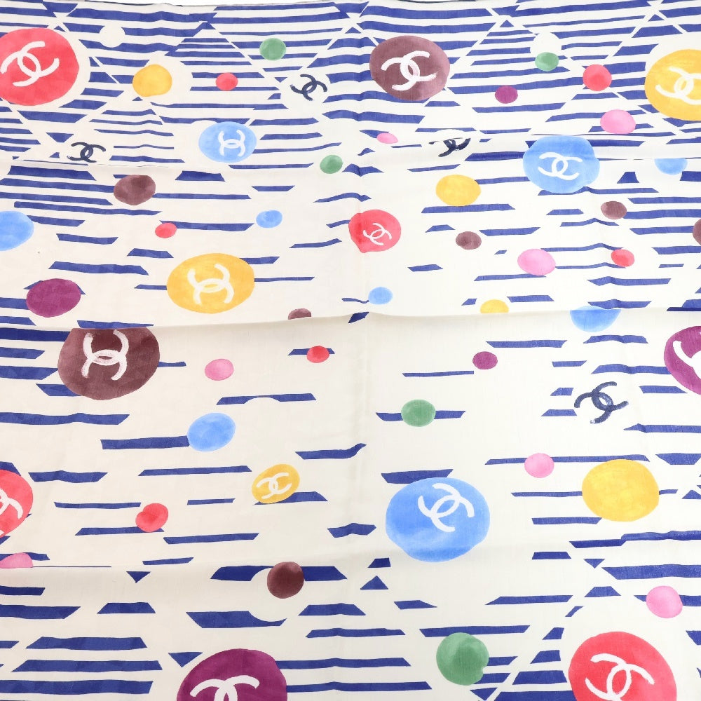 CHANEL(シャネル) スクエアスカーフ ストライプ ドット シルク ホワイト×ブルー