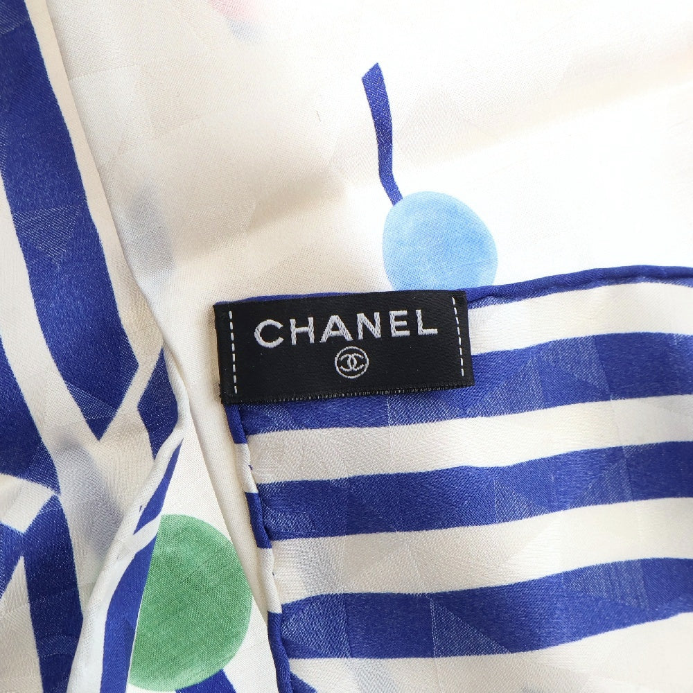 CHANEL(シャネル) スクエアスカーフ ストライプ ドット シルク ホワイト×ブルー