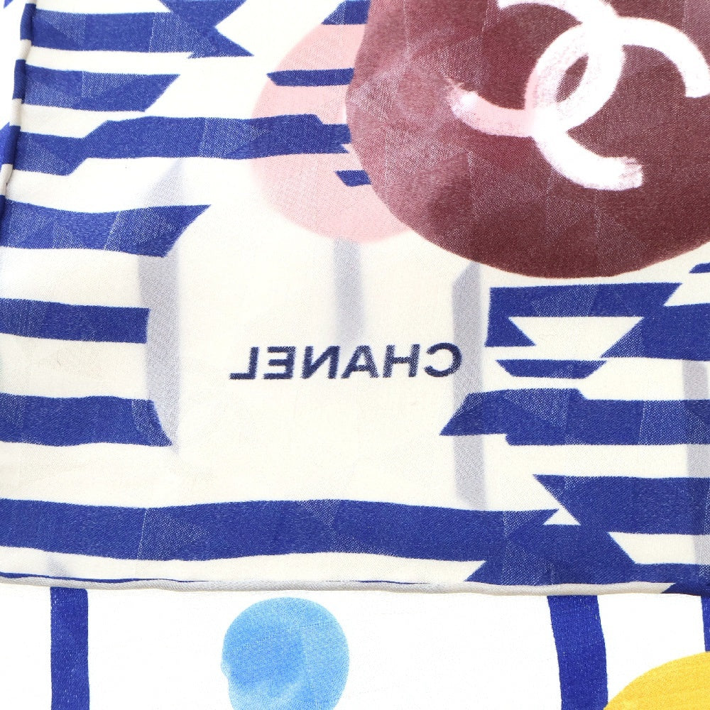 CHANEL(シャネル) スクエアスカーフ ストライプ ドット シルク ホワイト×ブルー