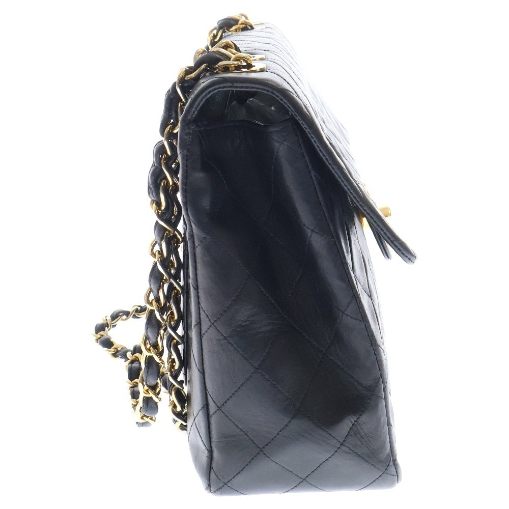 CHANEL(シャネル) デカマトラッセ シングルフラップ Wチェーン ショルダーバッグ ラムスキン ブラック レザー ゴールド金具