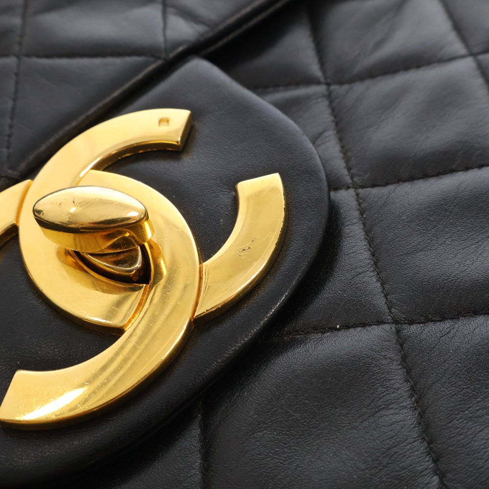 CHANEL(シャネル) デカマトラッセ シングルフラップ Wチェーン ショルダーバッグ ラムスキン ブラック レザー ゴールド金具