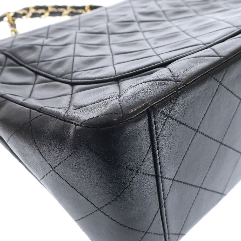 CHANEL(シャネル) デカマトラッセ シングルフラップ Wチェーン ショルダーバッグ ラムスキン ブラック レザー ゴールド金具