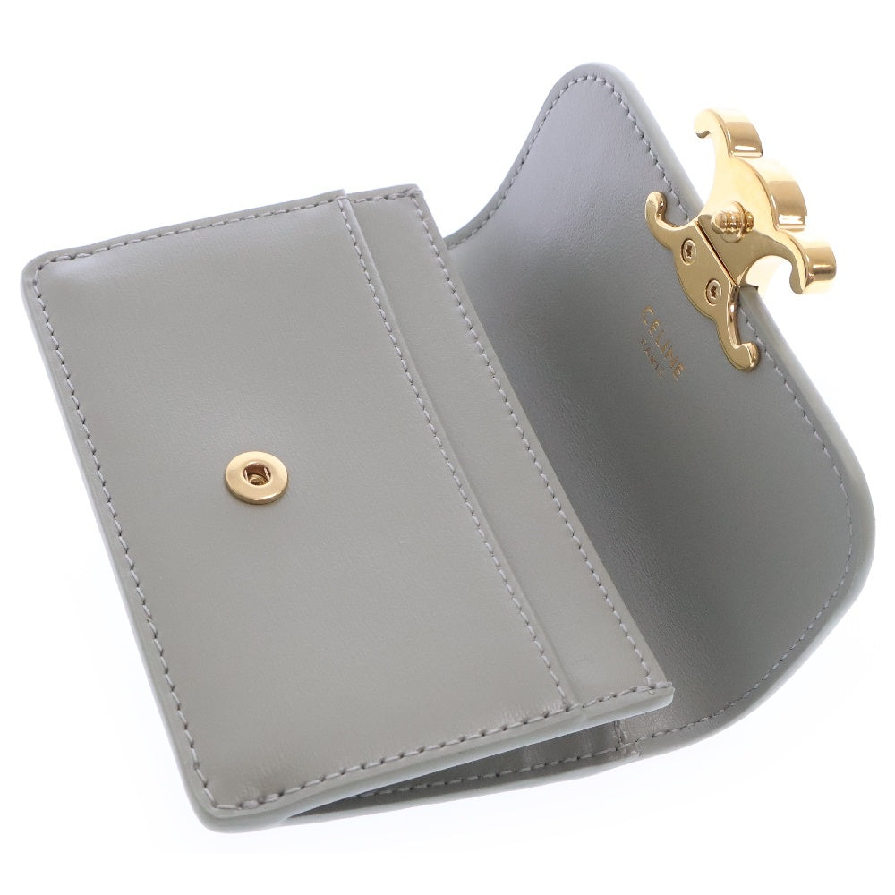 CELINE(セリーヌ) トリオンフ カードホルダー シャイニーカーフスキン ライトクレイ カードケース コンパクトウォレット ライトグリーン ゴールド金具 コインケース