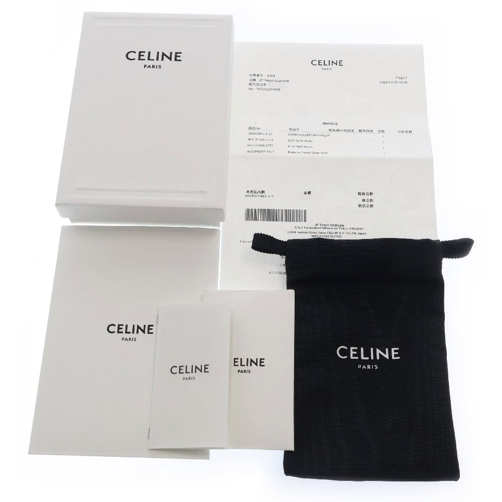 CELINE(セリーヌ) トリオンフ カードホルダー シャイニーカーフスキン ライトクレイ カードケース コンパクトウォレット ライトグリーン ゴールド金具 コインケース