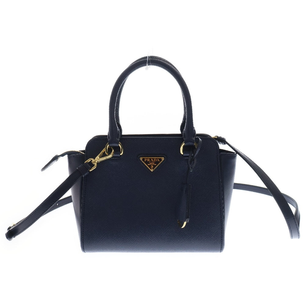 PRADA(プラダ) サフィアーノ 2WAYミニバッグ ショルダーバッグ ハンドバッグ 斜め掛けバッグ レザー ネイビー ゴールド金具 ロゴ三角プレート 1BA380