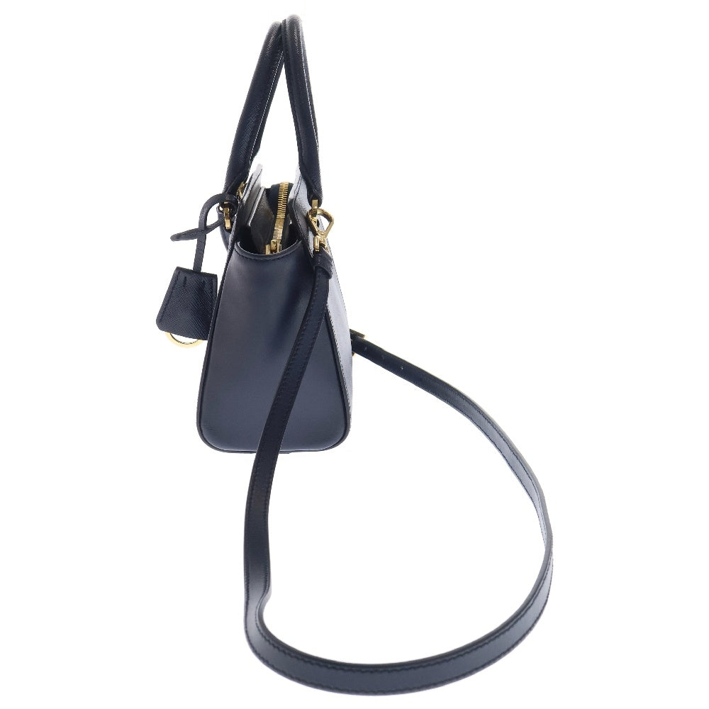 PRADA(プラダ) サフィアーノ 2WAYミニバッグ ショルダーバッグ ハンドバッグ 斜め掛けバッグ レザー ネイビー ゴールド金具 ロゴ三角プレート 1BA380