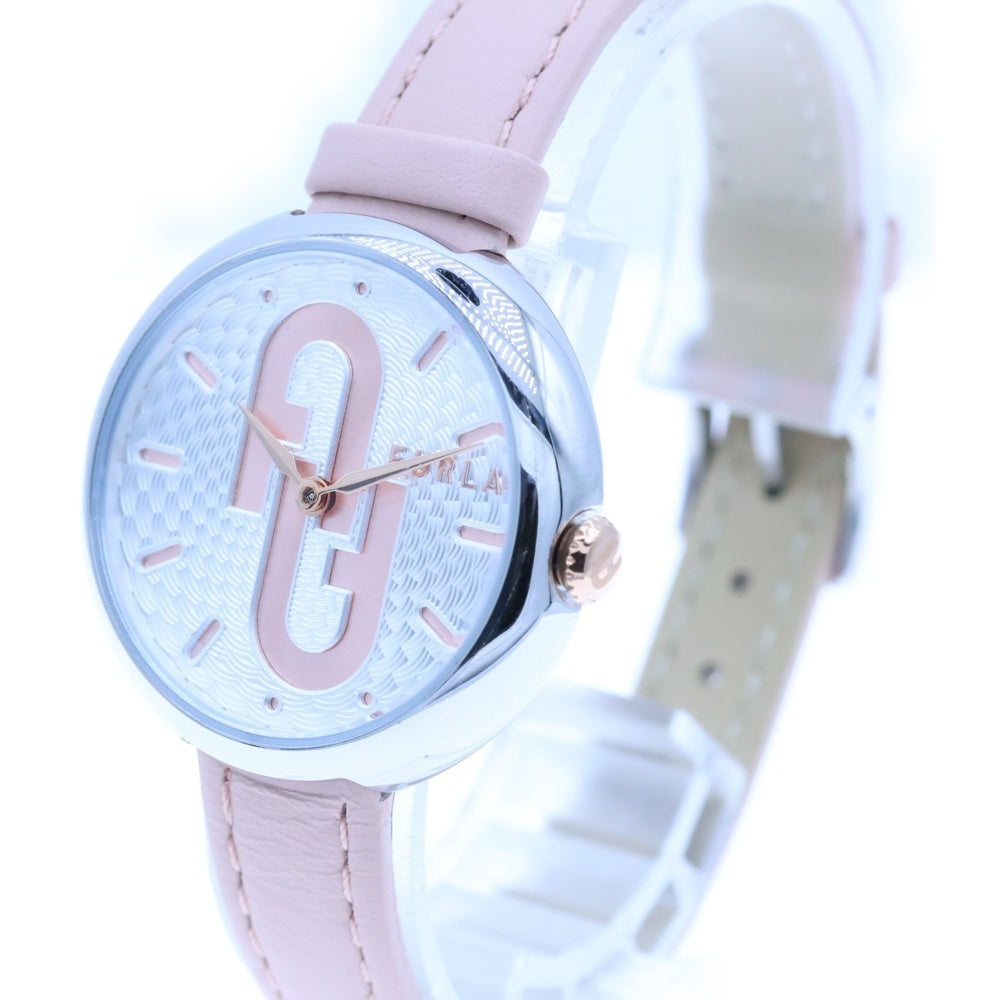 FURLA(フルラ) ラウンド ロゴ SS×革/QZ ステンレス クォーツ 腕時計 レディース