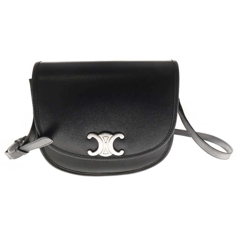 CELINE(セリーヌ) ミディアム ブザス トリオンフ ショルダーバッグ ブラック カーフスキン シルバー金具