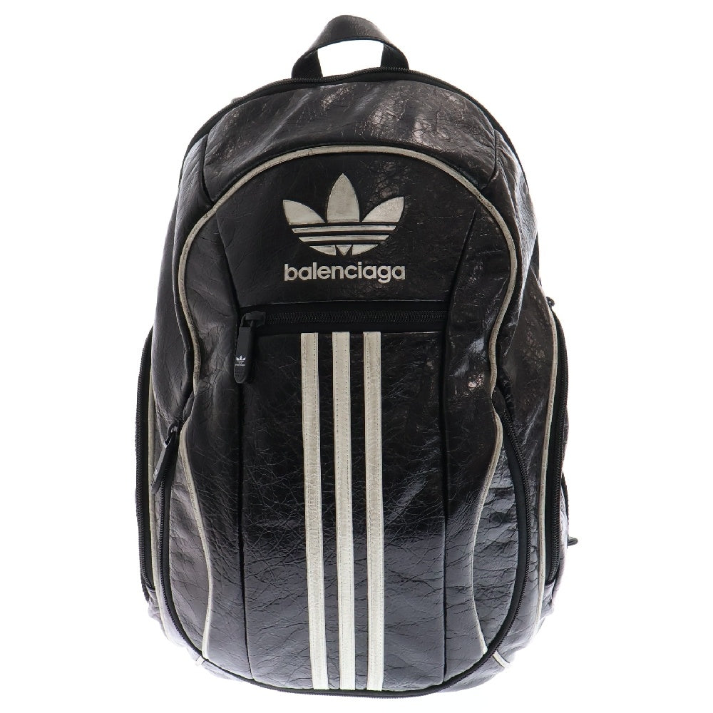 BALENCIAGA(バレンシアガ) 23SS ×adidas アディダス 3ライン ロゴ レザーバックパック リュック デイパック ブラック
