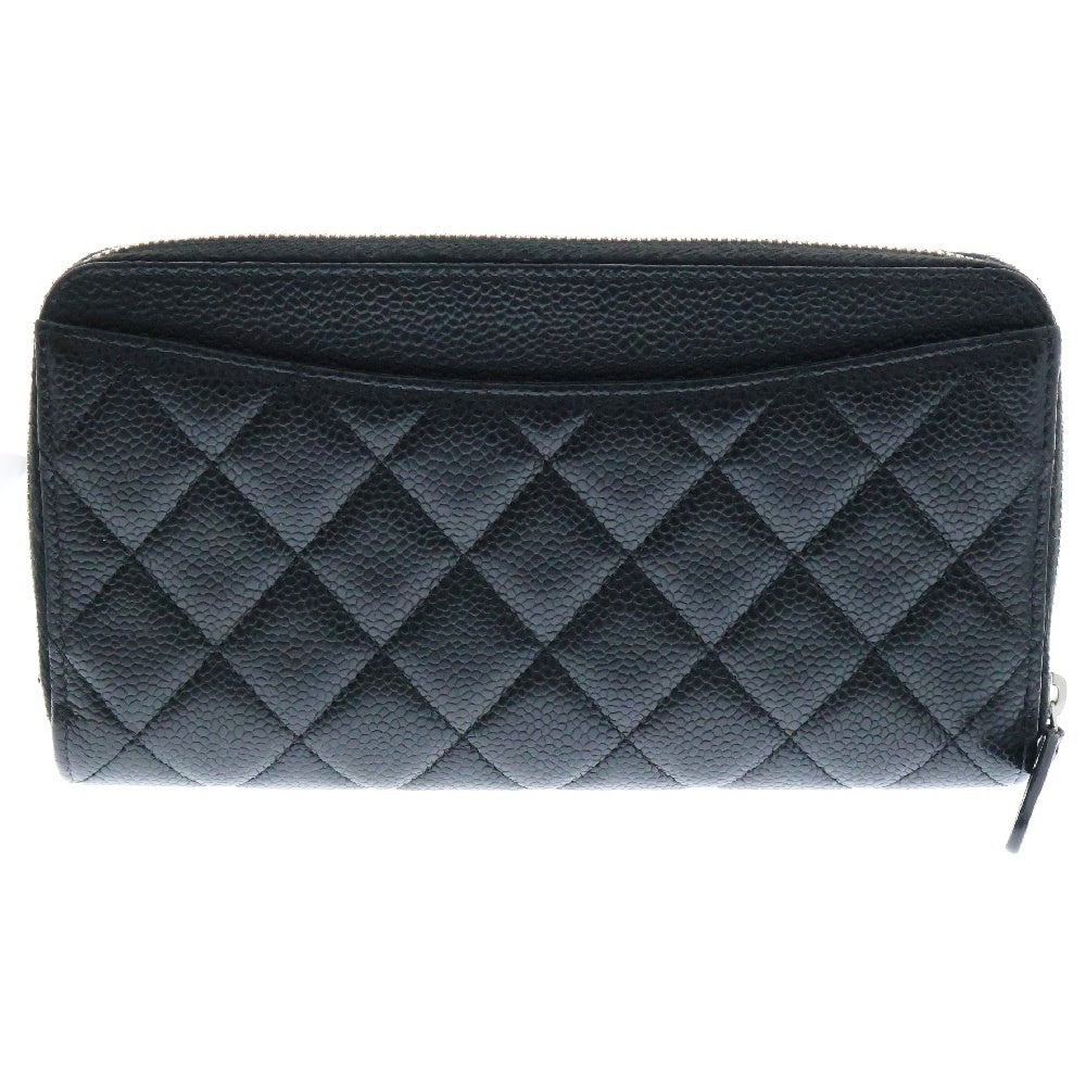 CHANEL(シャネル) ココマーク マトラッセ キャビアスキン ラウンドファスナー ロングウォレット 長財布 ブラック レディース