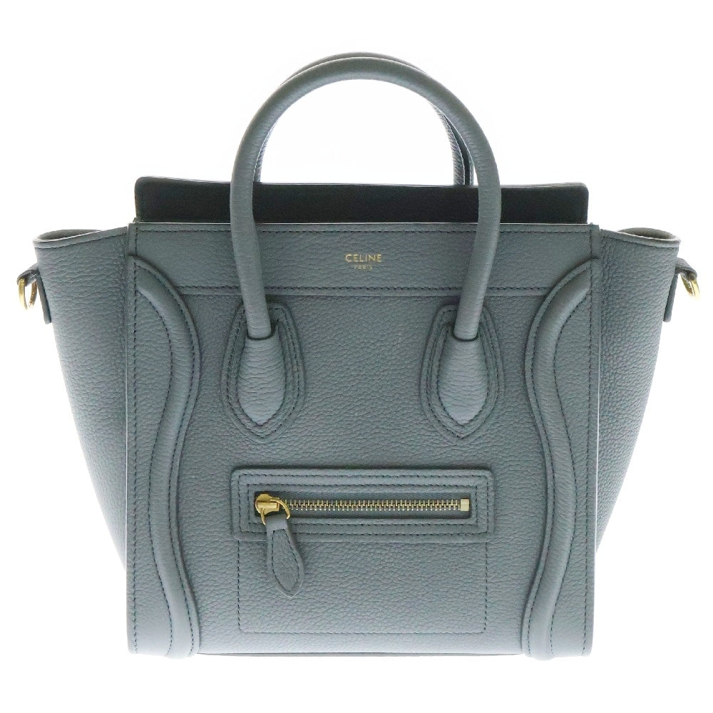 CELINE(セリーヌ) ラゲージ ナノショッパー グレー レザー ゴールド金具 2wayバッグ ハンドバッグ